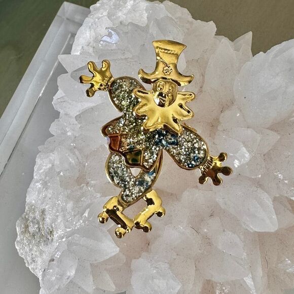 Vintage Harlequin Moveable Clown Brooch-Moveable Limbs, Enamel Glitter - Picture 3 of 5